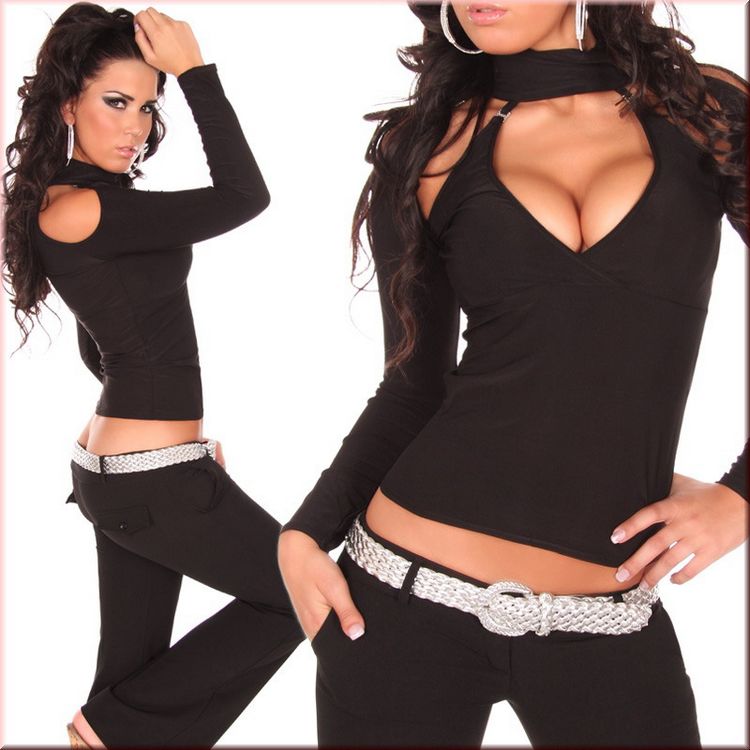 Sexy black Precious Long Sleeve-Shirt with Refined Cut Clubwear